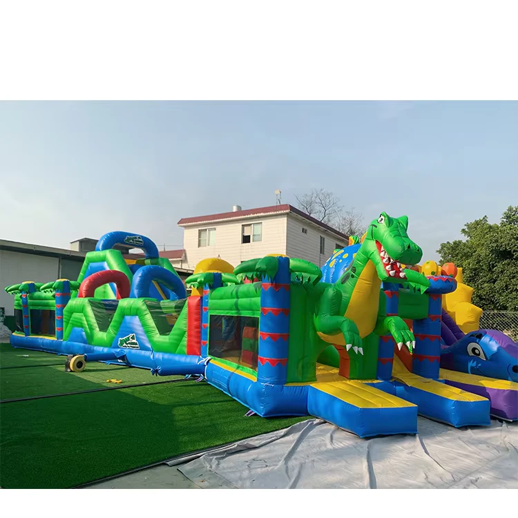 Curso de Obstáculos Inflable de Dinosaurio de PVC Comercial, Castillo Inflable para Niños y Adultos