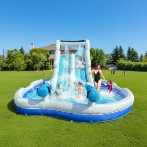Commercial PVC Dual Lane Inflatable Water Slide with Splash Pool & Climbing Wall Ideal for Kids Summer Parties & Rentals
