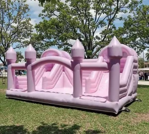 Commercial PVC Glitter Rose pink Inflatable Bounce House Slide Combo Shinny Wedding Jumping Castle with Double Slides