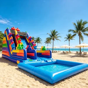 Commercial PVC Indoor Outdoor Waterslides Inflatable Building Block Themed Inflatable Water Slide with Detachable Airtight Pool