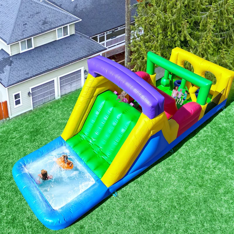 Castello Gonfiabile Commerciale in PVC, Percorso Ad Ostacoli, Gioco all'Aperto, Combinazione Bouncer Umido e Secco con Scivolo e Piscina con Palline