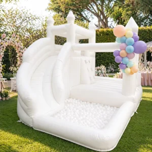 Commercial PVC Inflatable Bounce House with Slide Pall Pool and Blower White Blow up Jumper Castle Kids Inflatable Bounce House