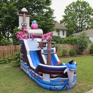 Commercial PVC Inflatable Bouncer Pirate Boat Bounce House with Trampoline Dry & Water Slide Customizable Size