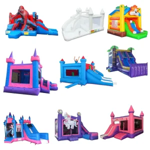 Commercial PVC Inflatable Bouncy Combo Outdoor Amusement Equipment Kids Jumping Custom Theme Bounce House Slide Blower Easy