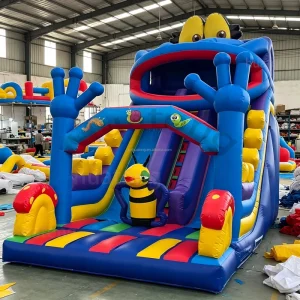 Commercial PVC Inflatable Slide Dry Double Lane Cartoon Frog Theme Inflatable Jumping Castles Inflatable Slide for Kids