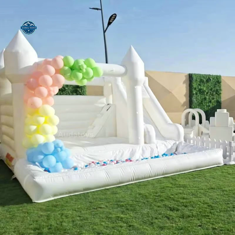 Commercial PVC Large Outdoor Kids White Inflatable Bounce House Slide Ball Pool 16x13ft 500kg Capacity for Wedding Party Rental