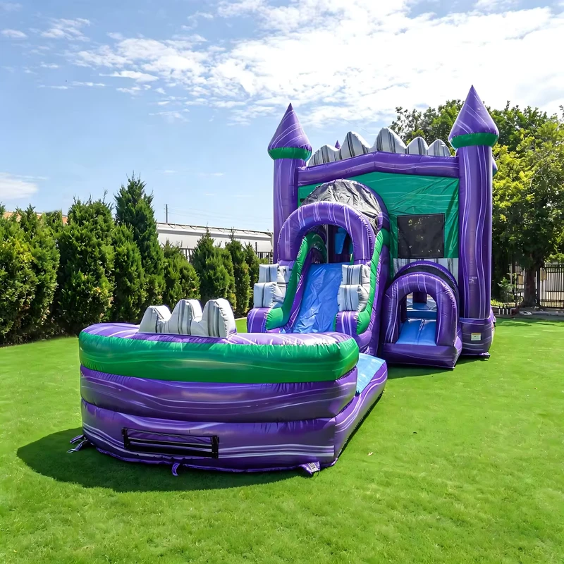 บ้านกระโดดพองเชิงพาณิชย์ PVC ขนาดใหญ่ สไลด์น้ำ บาวเซอร์ ปราสาทกระโดดพอง