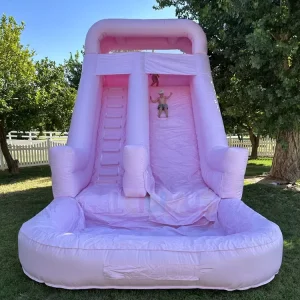 Deslizadores Inflables de PVC Comerciales Deslizador de Agua Inflable Exterior Deslizador Inflable Rosa con Pequeña Piscina de Salpicaduras