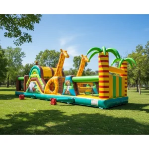 Commercial PVC Zoo-Themed Inflatable Castle Kids’ Animal Adventure Bounce Park Climbing and Sliding Play Area Obstacle Course