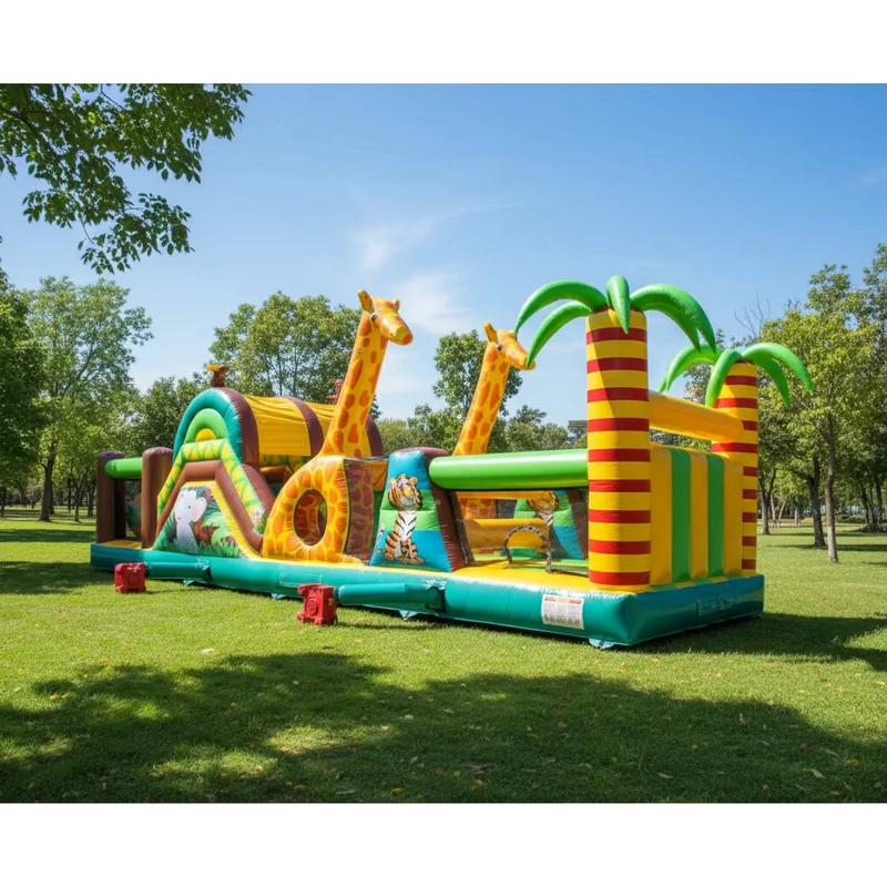 Castello Gonfiabile a Tema Zoo Commerciale Parco Avventura per Bambini Area di Gioco per Arrampicata e Scivolo Percorso ad Ostacoli
