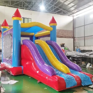 Maison gonflable avec toboggan, nouveau design, matériau PVC de haute qualité, logo personnalisé imprimé, pour enfants, extérieur, JL122