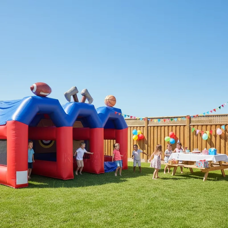 Commercial Party Rentals Inflatable 3 in 1 Carnival Game Sports Inflatable axe Throwing Football Basketball Shooting Game