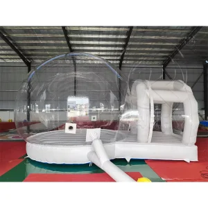 บ้านกระโดดแบบโปร่งใสสีขาวสำหรับเช่าจัดงานปาร์ตี้ เต็นท์โดมฟองอากาศแบบพองลม พร้อมพัดลม
