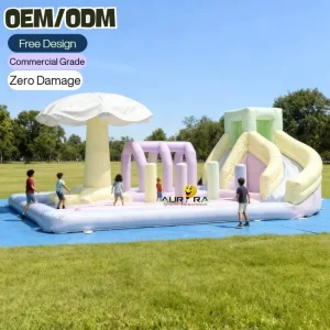 Commercial Pastel Splash pad Equipment White Bounce House with Slide Obstacle Bouncy Castle for Children Party Rental Events