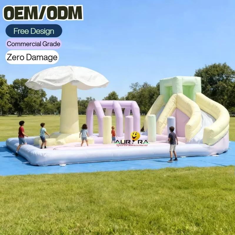 Commercial Pastel Splash pad Equipment White Bounce House with Slide Obstacle Bouncy Castle for Children Party Rental Events
