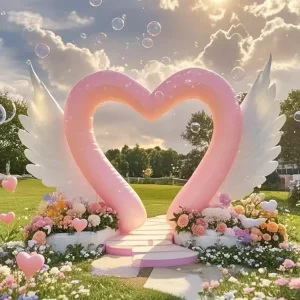 Arco gonfiabile a forma di cuore rosa commerciale per matrimoni, eventi, pubblicità, decorazioni gonfiabili