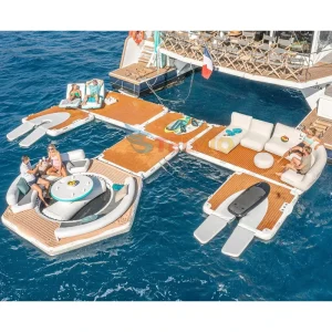 Commercial Pontoon Deck Water Leisure Island Dock Inflatable Floating Platform Aqua Party Mat with Tent