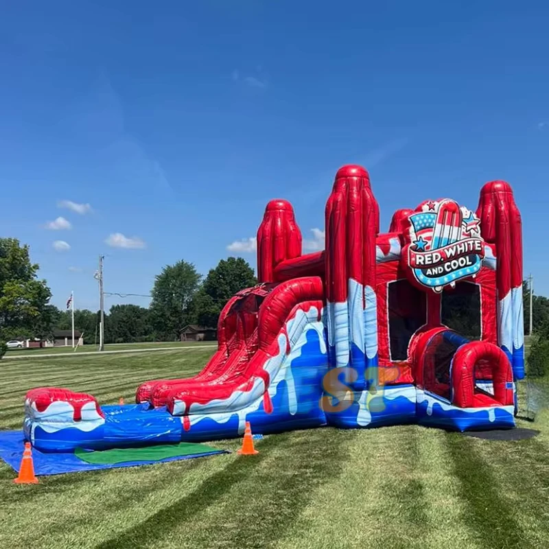 Castelli gonfiabili commerciali a forma di popsicle, combinazione di scivolo, castello gonfiabile in marmo per bambini