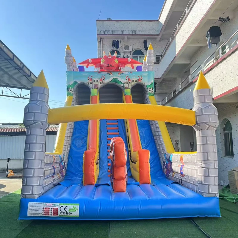 商業用プリンセスナイトとドラゴンスライド インフレータブルウォータースライド 屋外用 大きなスライド 子供と大人用