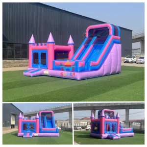 Commercial Princess Pink Inflatable Jumping House Bouncy Castle Combo with Large Slide for Kids Outdoor Birthday Party Events