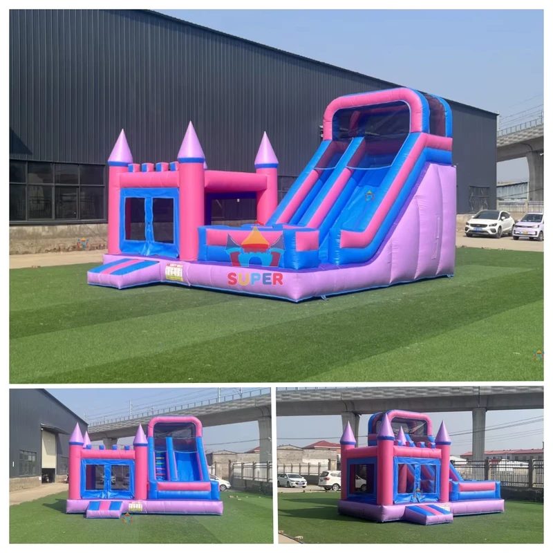 Commercial Princess Pink Inflatable Jumping House Bouncy Castle Combo with Large Slide for Kids Outdoor Birthday Party Events