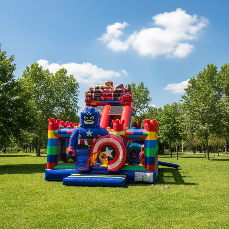 Commerciële PVC Kleurrijke Blok Moderne Springkasteel Combinatie Glijbaan Inflatable Fun City Speelplaats Springkasteel