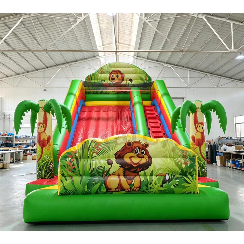 Commercial Pvc Jungle Theme Animal Lion Inflatable Dry Slide Outdoor Cartoon Inflables Slides for Kids Rental