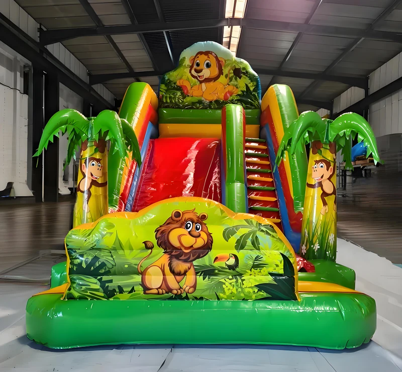 Seluncuran Kering Inflatable Tema Hutan Hewan Kartun untuk Anak-anak, Seluncuran Singa Komersial PVC