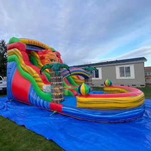 Commercial Rent Parent Child Entertainment Water Slide Summer Hawaii Style Theme Inflatable Water Slide with Air Blower for Kids