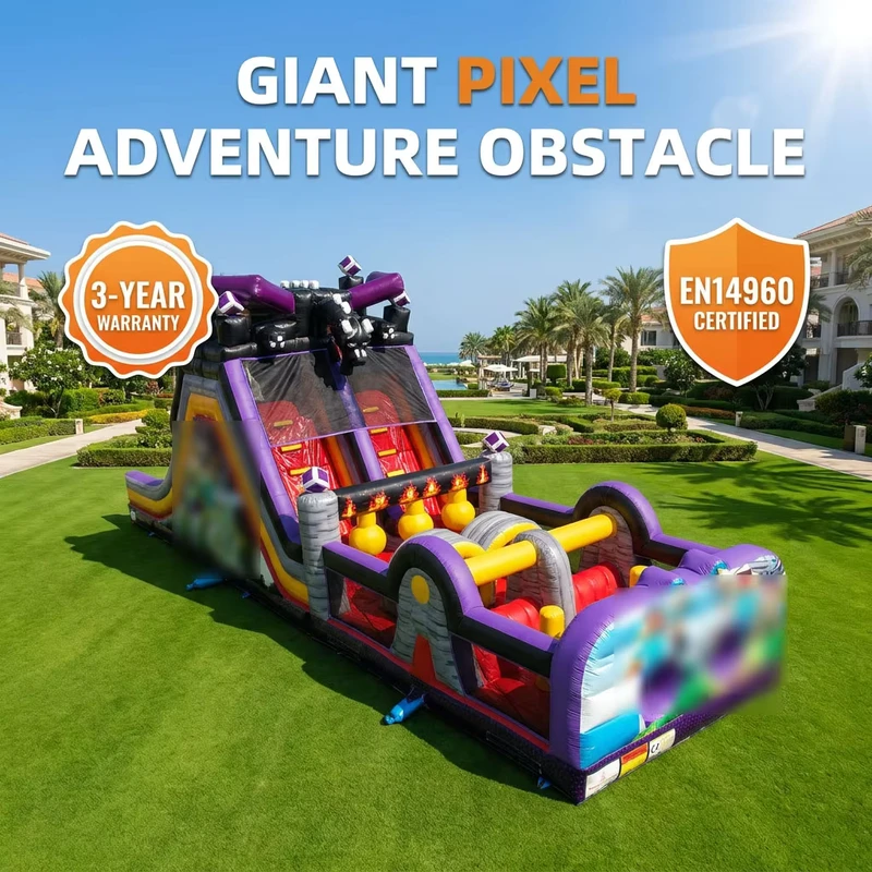 Curso de Obstáculos Inflable Gigante Cyber World Certificado de Seguridad Comercial Red de Seguridad Material de PVC Garantía de 3 Años
