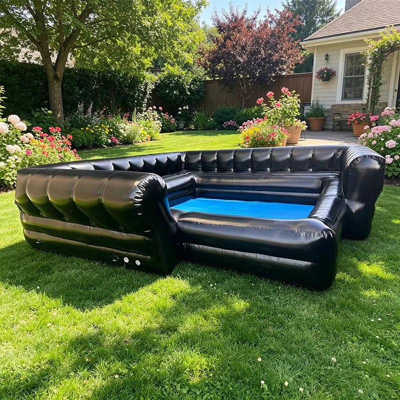 Bar Inflável Comercial em Estilo Sofá Preto para Atividades Aquáticas em Festas de Verão no Jardim