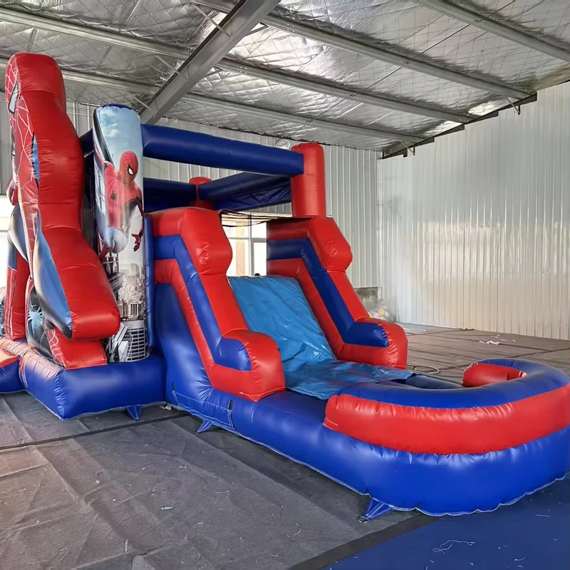 Commercial Superhero-themed Inflatable Castle and Slide Set Featuring Popular Spider Man Available for Sale