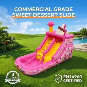Commercial Sweet Dessert Double Lane Inflatable Water Slide With Pool, Cake Print for Outdoor Park Summer Party Rental