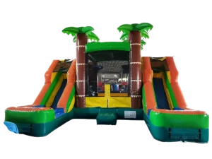 Commercial Toddler Inflatable Jungle Bounce House Combo with Dual Lane Water Slide and Swimming Pool for Sale