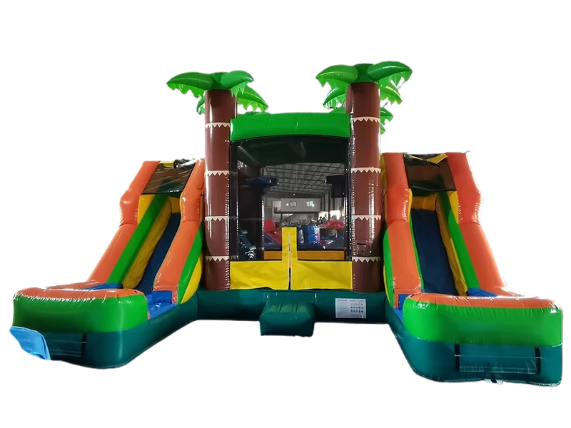 商業用幼児インフレータブルジャングルバウンスハウスコンボ（デュアルレーンウォータースライドとスイミングプール付き）