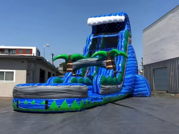 Commercial Tropical Tsunami Water Slide Marble Blue Inflatable Water Slide With Pool