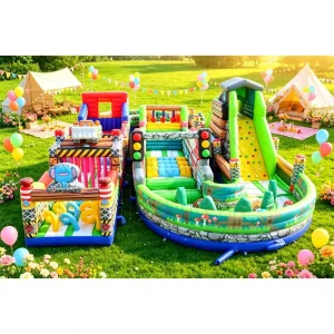 Commercial Urban Traffic Theme Inflatable Obstacle Course 0.55mm PVC Durable UV Protection for Kids Events Amusement Rental