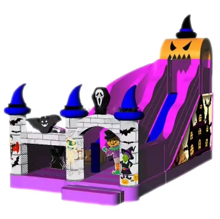 Castello Gonfiabile per Uso Commerciale per Halloween con Scivolo, Scivolo Gonfiabile per Halloween, Casa Infestata in Vendita