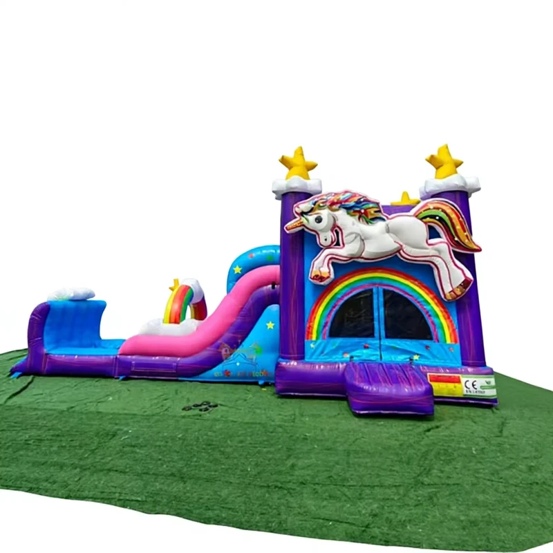 Commercial Use PVC Unicorn Theme Inflatable Jumping Castle with Small Slide Easy Setup 20 Person Capacity for Kids