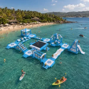 Curso de obstáculos flotantes comerciales, parque acuático inflable flotante para mar y lago