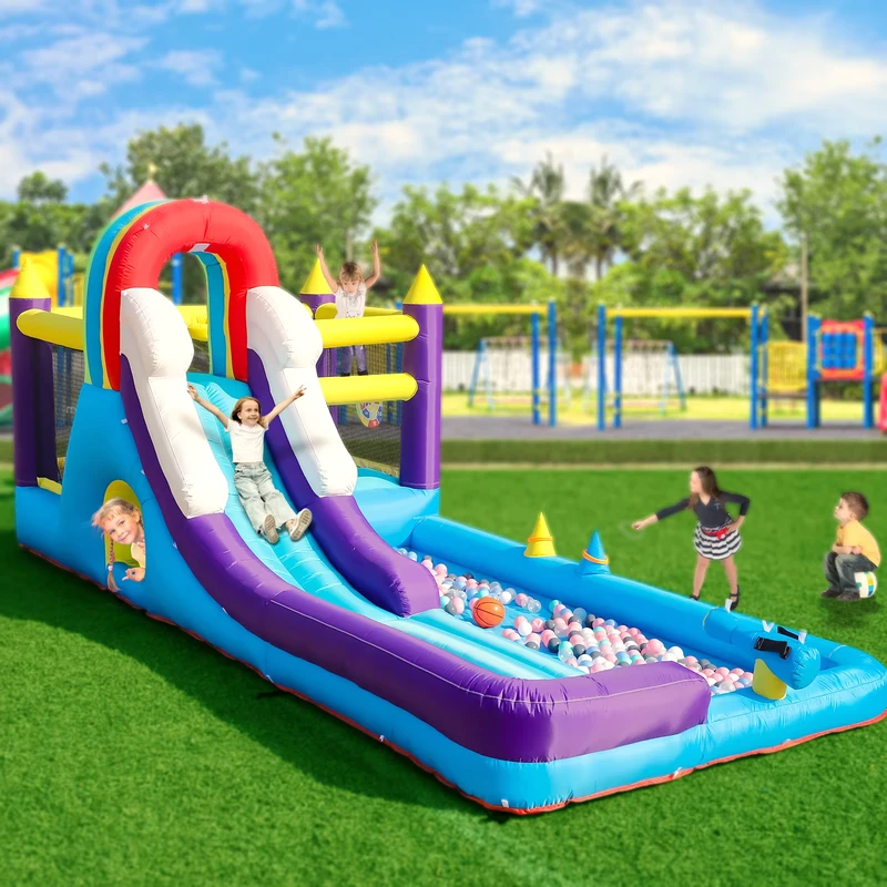 Commercial Water Slide Inflatable Bouncer Combo Bounce House Combo with Slide Climbing Wall Obstacles Trampoline Ball Pit Pool