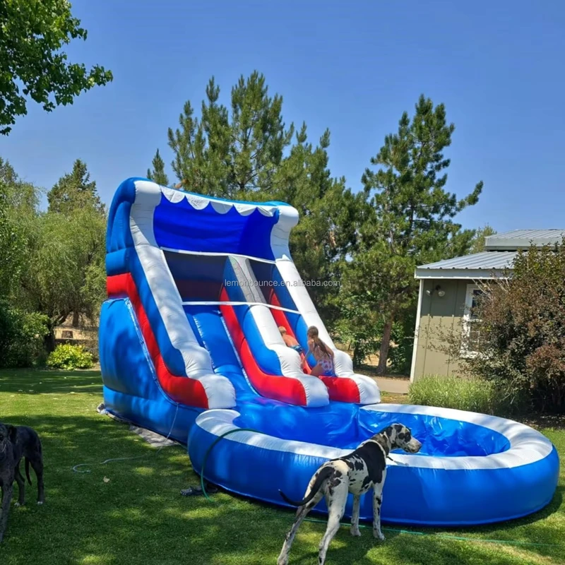 منزلق مائي تجاري للكبار والأطفال، منزلق مائي قابل للنفخ للحديقة، منزلق مائي عملاق 24x13x12 قدم