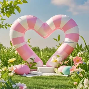 Commercial Waterproof Inflatable Wedding Arch Pink Heart Shape 8-10ft Dimensions Weather Resistant for Outdoor Weddings