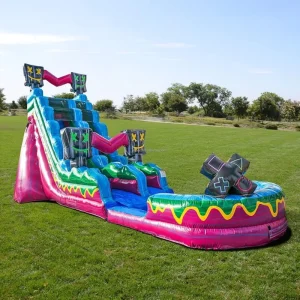 Toboggan aquatique commercial géant, grand, taille adulte, toboggan courbé, gonflable, avec piscine