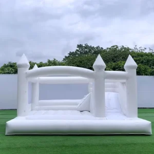 Commercieel Witte Opblaasbare Kasteel met Springglijbaan Springkasteel voor Feesten Bruiloften en Evenementen