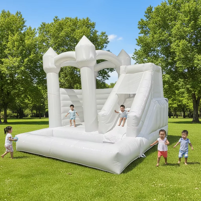 Kastil Bouncy PVC Putih Komersial 4m X 4m Inflatable Mudah Dipasang untuk Pernikahan & Acara Luar Ruangan