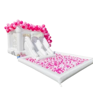 Castillo Inflable de Boda Blanca de PVC Inflado con Gran Piscina de Pelotas