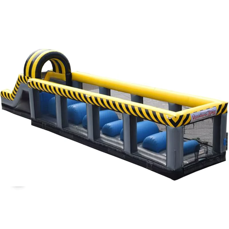Juego de Salto Ninja Warrior con Obstáculos Inflables Temáticos de Zona de Precaución en Construcción