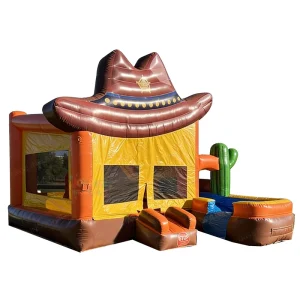 Cowboy Hat Western Themed Inflatable Bounce House Combo with Slide Bouncy Castle