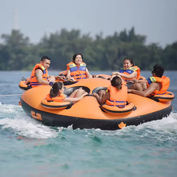 Barco Inflável em Forma de Donut para 6-8 Pessoas, Tubo Rebocável para Esqui, Barco Disco Rolante para Jogos Aquáticos